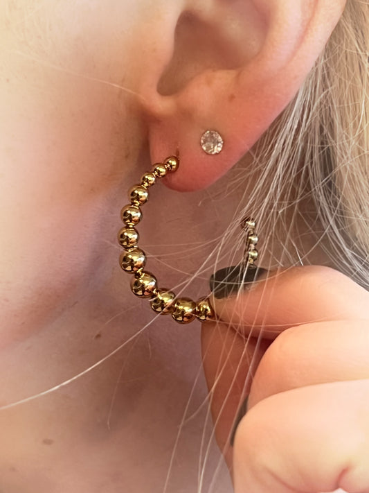 *Beaded Hoops- Tarnish Resistant