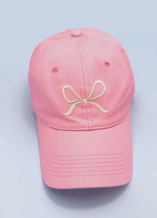 *Bow Embroidered Hat-Pink